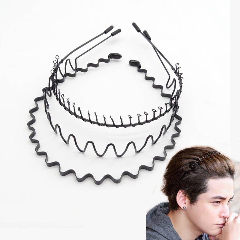 Men'S Grooming Tape - Moda siyah Metal dalgalı spor Hairband