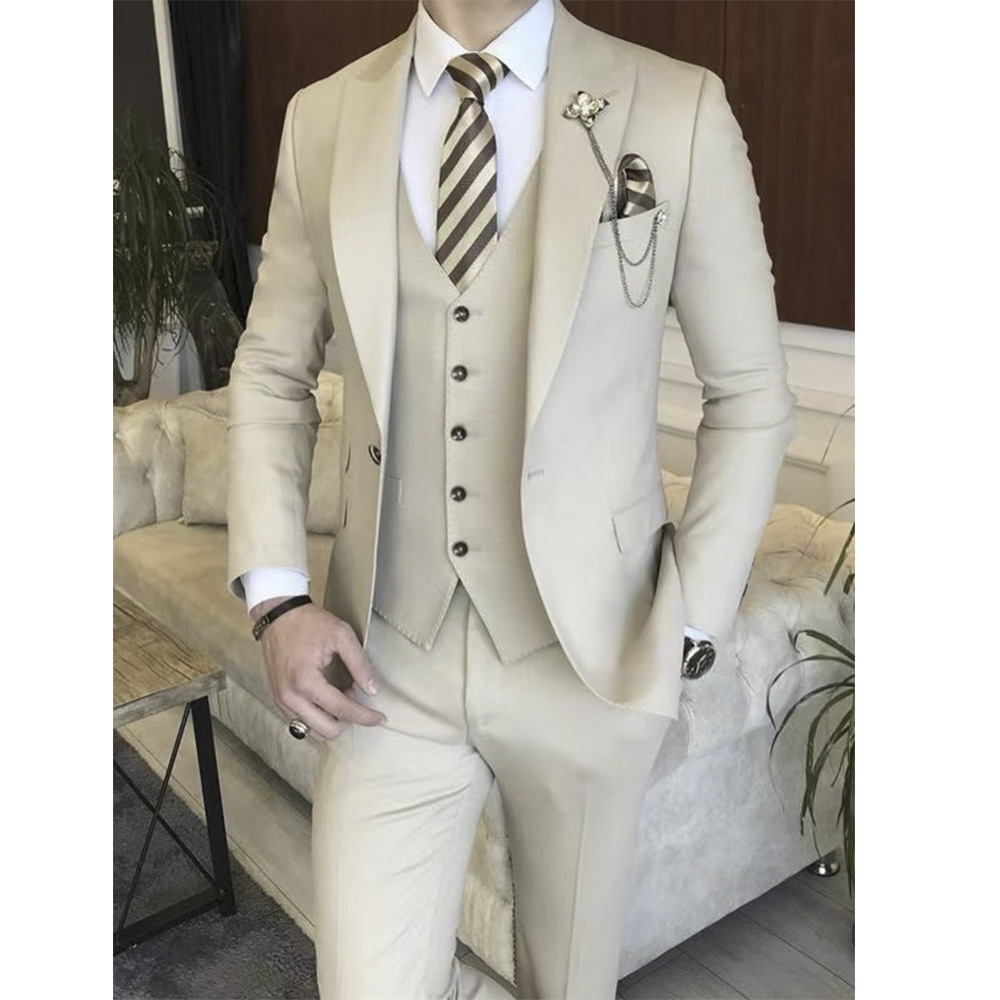 Mens Grooming Brand - Bej Renk Tam Erkek Takım Elbise