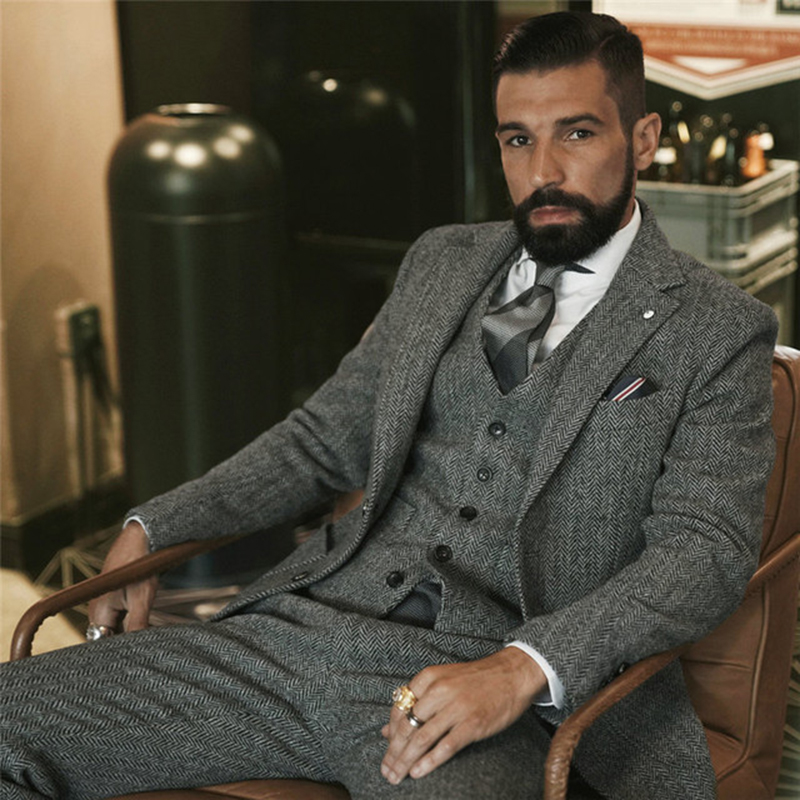 Men'S Grooming Room - Gri yün tüvit kış Suit erkekler